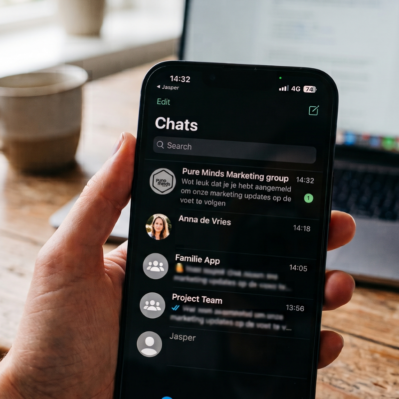 Smartphone met openstaande chats op WhatsApp
